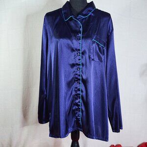 Jaclyn Smith Woman Royal Purple Teal Piping Poly Fancy Button LS Sleep Shirt 2X
